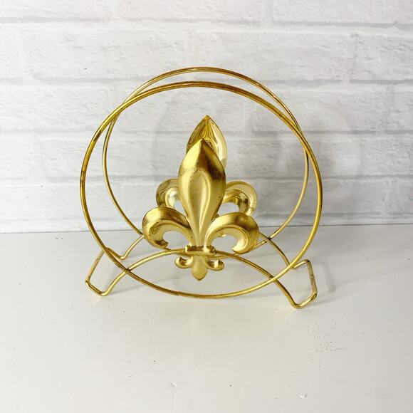 Vintage Fleur De Lis Napkin Holder Letter Wire Gold Toned Mid Century MCM - Picture 3 of 6